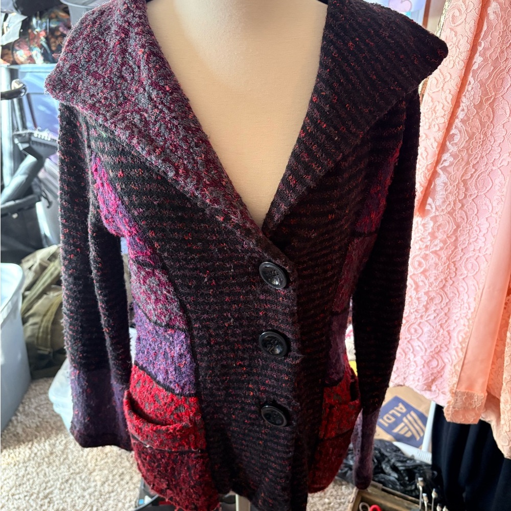 Anthropologie Curio Textured Wool Blend Button down Knit Cardigan Size Medium